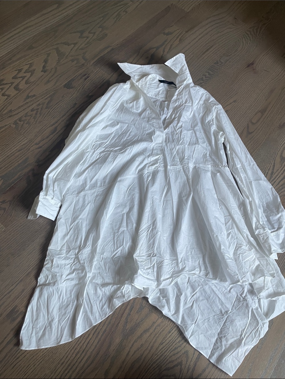 Zara White Oversized Peplum Hem Button-Up Top